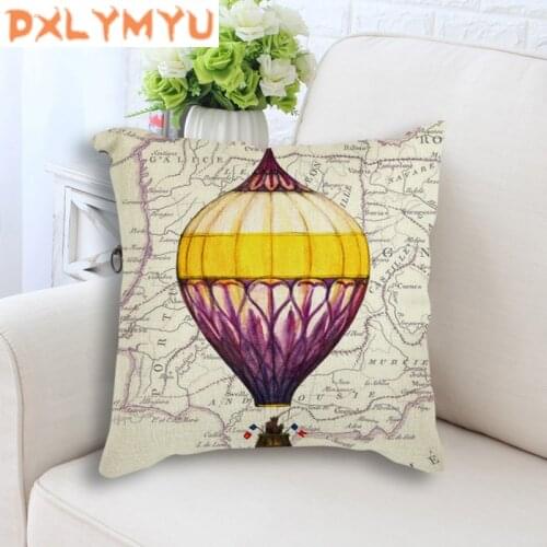 Seat Cushion World Map Hot air Balloon Printed Decorative Cushion For Sofa Car Throw Pillow Home Room Office Decor