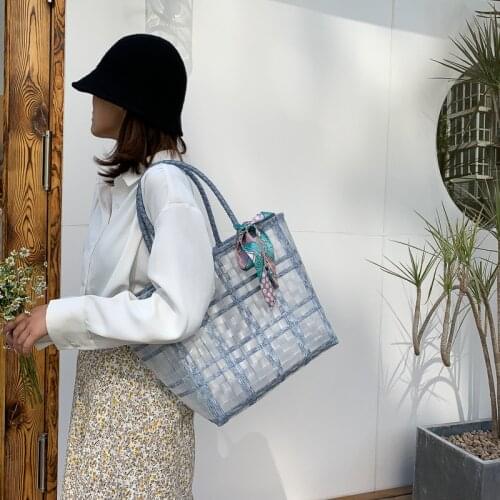 Handmade Transparent Womens Handbag Plastic Woven Summer Beach Bag Female Tote Bags Bohemia Large Ladies Shopping Basket