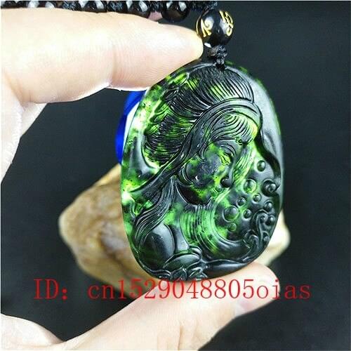 Certified Chinese Natural Black Green Jade Beauty Pendant Necklace Charm Jewelry Fashion Accessories Carved Amulet Gifts for Men