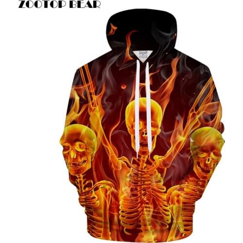 Fire&Skull 3D Print Hoodies Men Casual Sweatshirt Boy Tracksuit Pullover Autumn HoodedCoat HipHop Streatwear DropShip ZOOTOPBEAR
