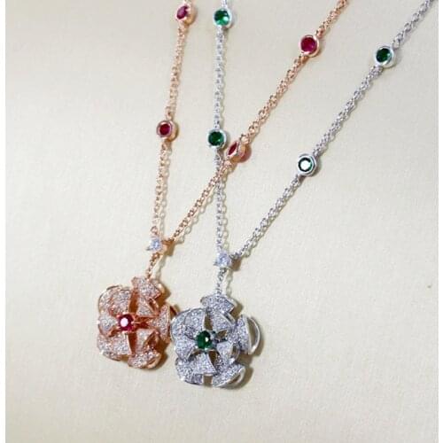 High Quality S925 Sterling Necklace Luxury Pave Setting Zircon Shine Flower Pendant Necklaces Women Brand Jewelry(DJ1371)