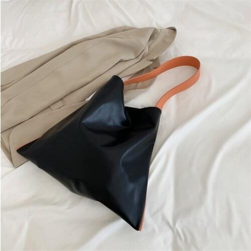 2021 PU Large Capacity Underarm Bag Women Bucket Shoulder Bag 2021 New Trendy Fashion Simple Triangle Handbag