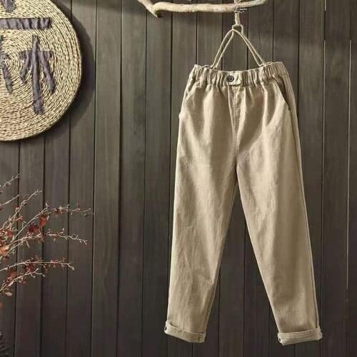 2021 New Arrival Arts Style Summer Women Loose Casual Elastic Waist Ankle-length Pants All-matched Cotton Linen Harem Pants W291