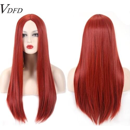 VDFD Copper Red Halloween Cosplay Wig Long Straight Synthetic Hair Purple Pink Curly for Women Daily Party Costume
