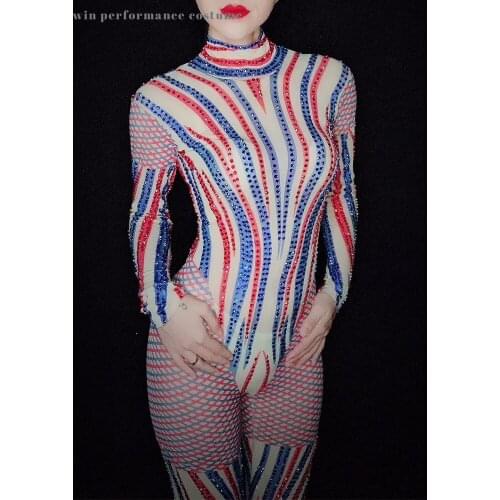 Female sexy stage bodysuit singer performance dj jumpsuit colorful long sleeve club bar women singer model costume