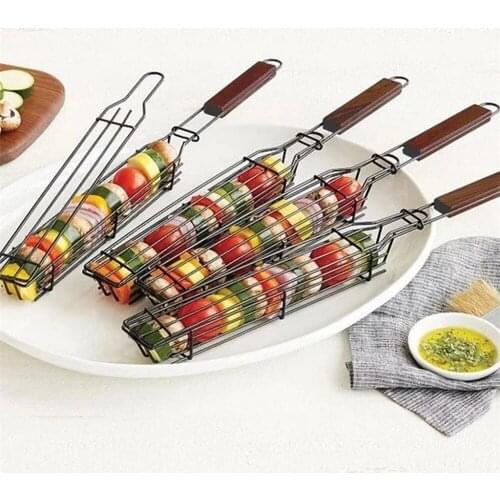 1/2Pcs BBQ Grilling Basket Stainless Steel Nonstick Barbecue Grill Basket Tools Mesh Kitchen Tools Kitchen Accessories