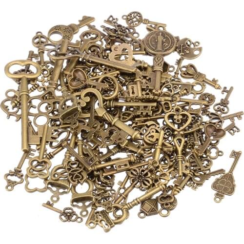 125pcs/set Vintage Antique Bronze Skeleton Keys Fancy Heart Bow Pendant Decor Necklace DIY Hanging Jewerlly Decor