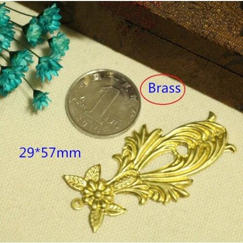 20 Pieces Large Brass Stamping Flower Charms 29*57mm Ornate Jewelry Findings - Free Shipping