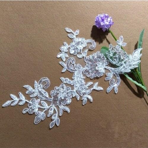 27*21cm Free shipping french chantilly lace patch clothing DIY Embroidery Flower Sequins Applique Lace Patches