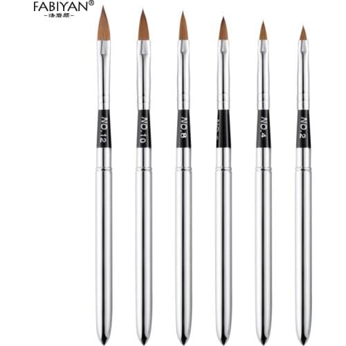 6pcs/set Nail Art Builder Crystal Pen Brush Acrylic Gel UV Polish Steel Metal Copper Detachable Painting Drawing Manicure Tools