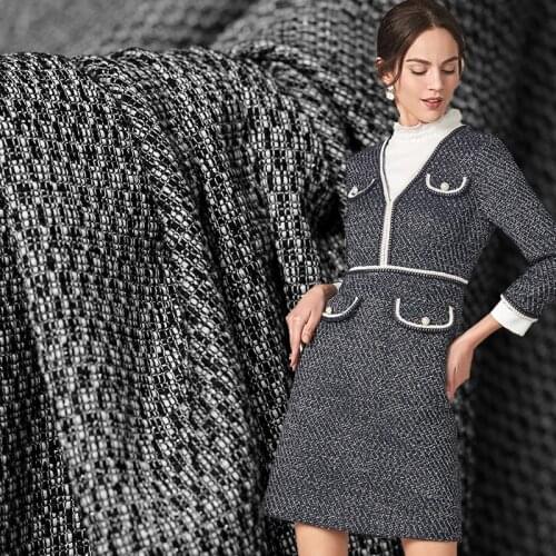 White Waxberry Japanese Black Fil-Lumiere Tweed Wool Fabrics Garment Materials Autumn Women Jacket Sewing Cloth Freeshipping