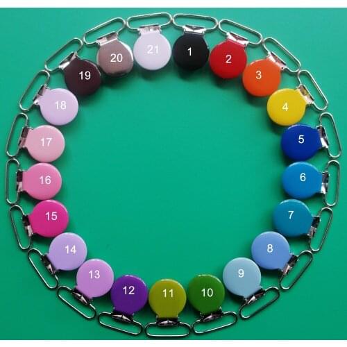 Free Shipping 100pcs Mix 21 Colors 1" 25MM Enamel Round Suspender Clips With Plastic Teeth,Pacifier Clips,LEAD and NICKLE Free