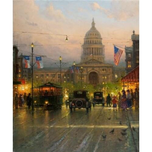 Free shipping mediterranean US city street carriage night scenery oil painting canvas printings on canvas art decoration picture