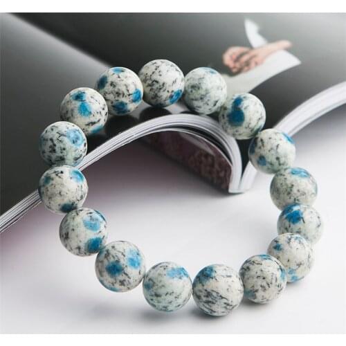 Genuine Natural K2 Jas per Bracelets Women Lady 13mm 14mm Crystal Stretch Round Bead Granite Azurite Natural Stone Bracelet