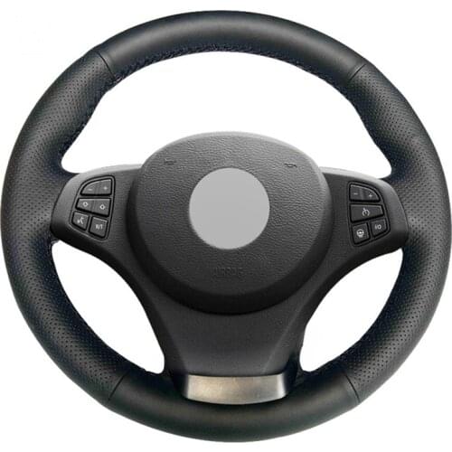Black Genuine Leather Hand-stitched No-slip Car Steering Wheel Cover for BMW X3 E83 2003-2010 X5 E53 2003 2004 2005 2006