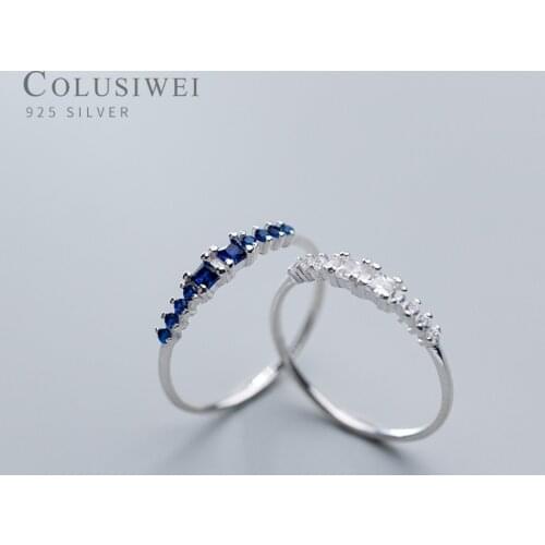 Colusiwei Square Geometric Stackable Finger Rings for Women Clear Blue CZ 925 Sterling Silver Wedding Engagement Jewelry