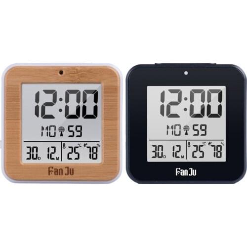DCF Radio Controlled Digital Dual Alarm Clock Thermometer Hygrometer Automatic Backlight Table Alarm Clock