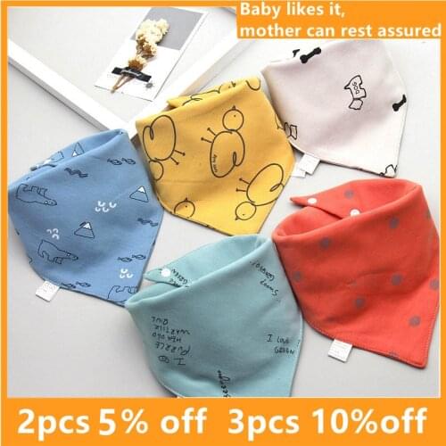 5 pieces/lot Baby Bibs Triangle Double Cotton Bibs Cartoon Print Saliva Towel Baby Boys Girls Feeding Apron Cotton Bandana Bibs