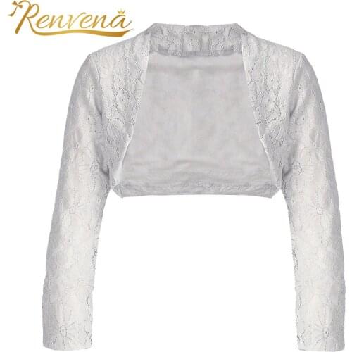 Kids Girls Long Sleeve Floral Lace Shrug Coats Wedding Party Shawl Open Front Bolero Cardigan Flower Girls Jackets Kids Wraps