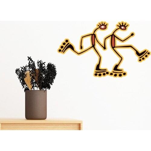 Egypt Culture Red Yellow Figure Roller Skating Totem Funny Illustration Wall Sticker Decals Mural DIY Wallpaper for Room Decal