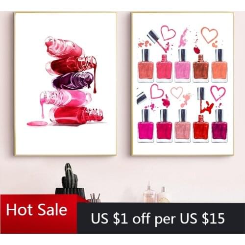 Aesthetic Room Decor Art Canvas Painting Vanity Nail Polish Print Makeup Illustration Beauty Poster Nails Salon Studio Wall Deco