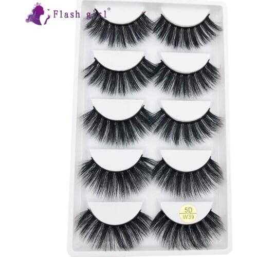 Flash Girl 5D Mink False Eyelashes 5D-W39 Wispy Fluffy Handmade Fake Eyelash Natural Long Soft Lashes Eye Makeup Tools