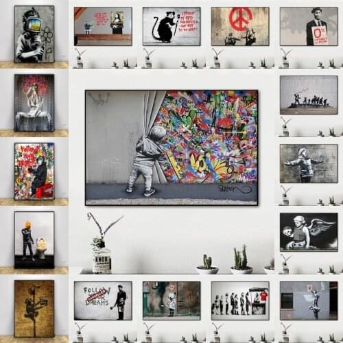 Graffiti Art Banksy Canvas Painting Posters and Prints Wall Street Pop Art Pictures Cuadros for Living Room Decor