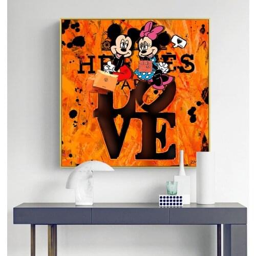 Disney Anime Canvas Painting Mickey And Minnie Mouse Love Graffiti Pop Art Poster Prints On Wall Picture For Home Decor