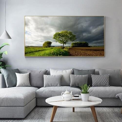 Field Tree Landscape Wall Art Mountain Canvas Painting Posters and Prints Modern Wall Art Picture for Living Room Decor