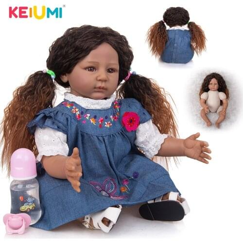 KEIUMI 22Inch Reborn Baby Dolls Girl Silicone Vinyl DIY Long Hair Cloth Body For Children Toy Birthday Xmas Surprise