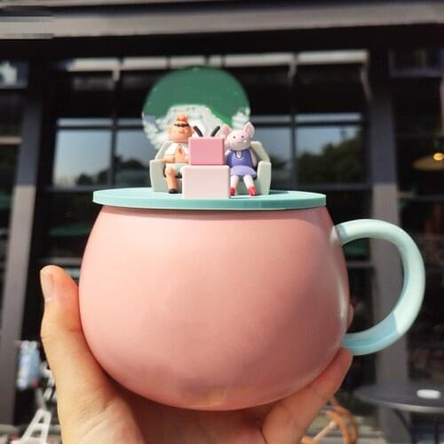 Girls Coffee Cup Daddy Cute mug for Starbuc style pink piggy cup with silicone lid office water cup