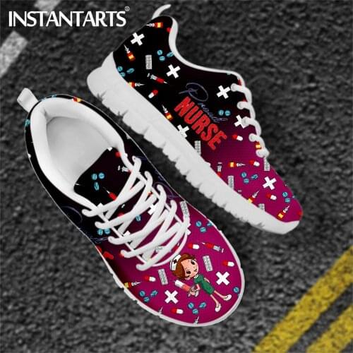 INSTANTARTS Gradient Nurse Shoes Mesh Flat Sneakers Hospital Physio Medical Nursing Brand Design Breathable Lace Up Footwear