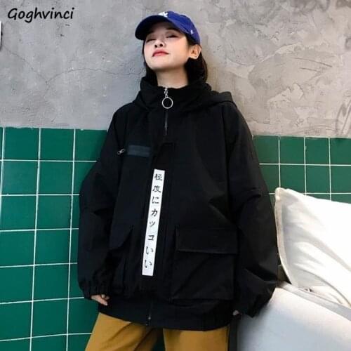 Women Basic Jackets Oversize Printed Letters with Hat Hip-hop All-match Streetwear Harajuku Casual Stylish Loose Unisex Chic New
