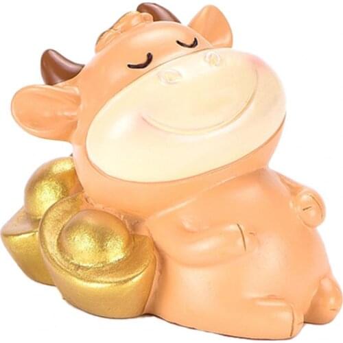 Cute Gold Ox Ornament Resin DIY Animal Figurines Car Desktop Decoration Gift