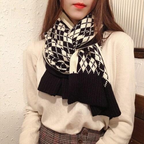 Fashion Imitation Cashmere Women Vintage Rhombus Plaid Scarf Winter Warm Shawl Long Wrap Casual Knitted Female Thick Blanket