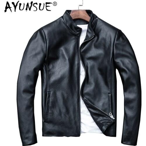 AYUNSUE 2020 New Genuine Leather Jacket Men Spring Autumn Real Cow Leather Coat Mens Jackets Casual Bomber Jacket KJ1910