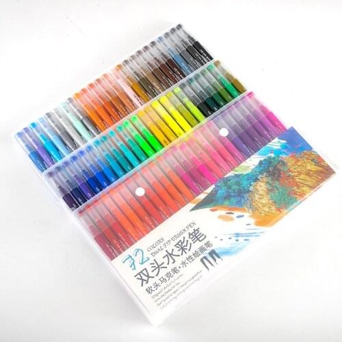 Cross-Border Special Double-Headed Color Marker 48/60/72/100 Color Watercolor Pens Set Brush Line Drawing Pen