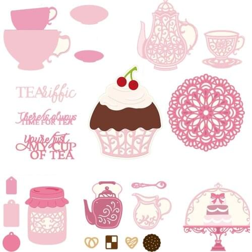 Teatime Cake Cup Teapot Jar Set Metal Cutting Dies Stencils For DIY Scrapbooking Paper Cards Decorative Embossing Craft Die Cuts
