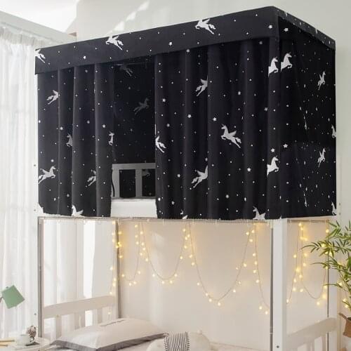 Printed Dormitory Bed Curtain with Rope & Clasp College Single Bed Shade Cloth for 4/4.5 inch Bunk Bed A1