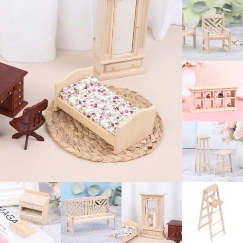 New Hot!Mini Dollhouse Chair Cupboard Bed Room Wardrobe with Mirror Miniature Kids Pretend Play Toy Developmental Toys