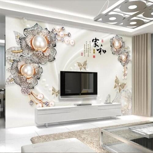 Custom wallpaper 3d murals pearl diamond flower jewellery TV background wall papers home decor papier peint mural 3d wallpaper