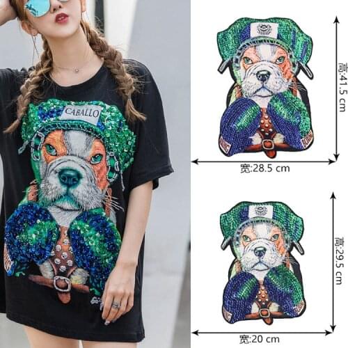 2019Large Cool Dog Sequined Embroidered Sew On Patches for clothes DIY Coat Sweater T shirt Clothing Sequins Patch Applique