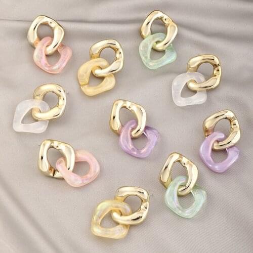 Fashion Multicolor Contrast Splicing Geometric Round Drop Earrings Women Punk Irregular Chain Pendant Earring Statement Jewelry