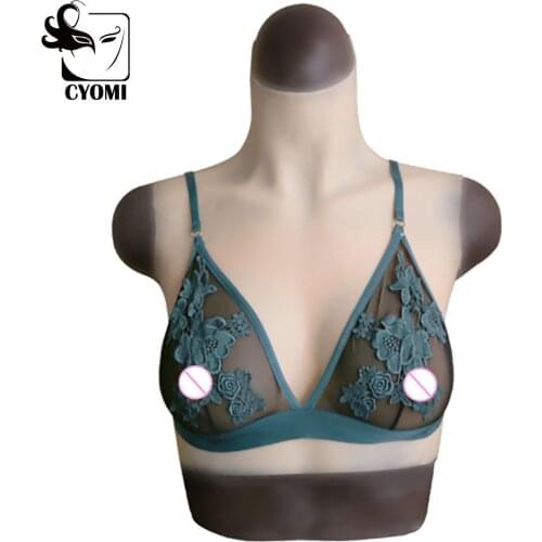 CYOMI C/D/E Cup Silicone Breast Forms Fake Boobs with cotton filling High Collar Neck to Ear Silicone for Cosplay Drag Queen 3G