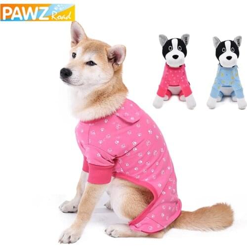PAWZRoad Pet Dog Cute Jumpsuit Clothing for Small Dog Pajamas Pink Blue Cat Clothes Shirt Paw Print Dog Puppy Costume Breathable