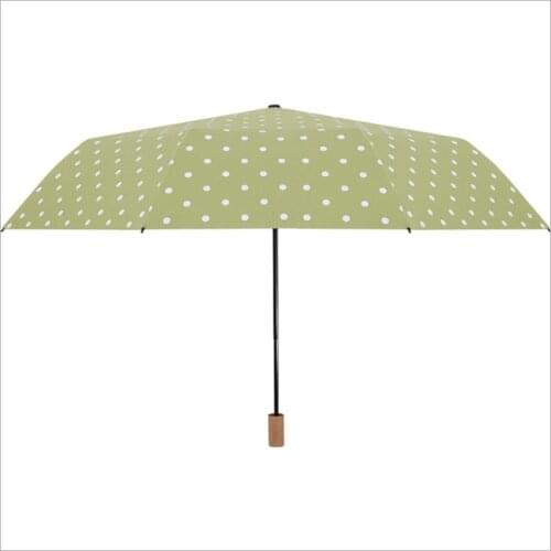 3-Folding 21Inch*8K Sonnenschirm Umbrella White Dots Wooden Handle Umbrella Windproof Big Umbrellasvrain Sun Umbrella Gift