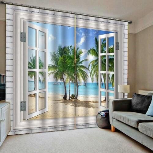 Modern Window Curtain 3D Printing Curtains For Living Room Bedroom Hotel Home Decor Window Coconut tree scenery Curtain Drapes
