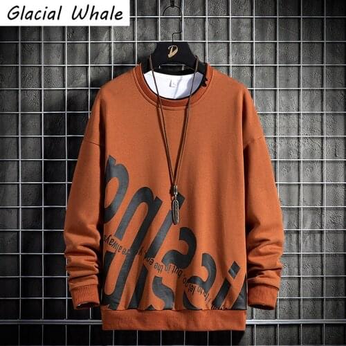 GlacialWhale Crewneck Sweatshirt Men 2021 Casual Printed Japanese Streetwear Harajuku Hip Hop Red Hoodie Men Sweatshirts Hoodies