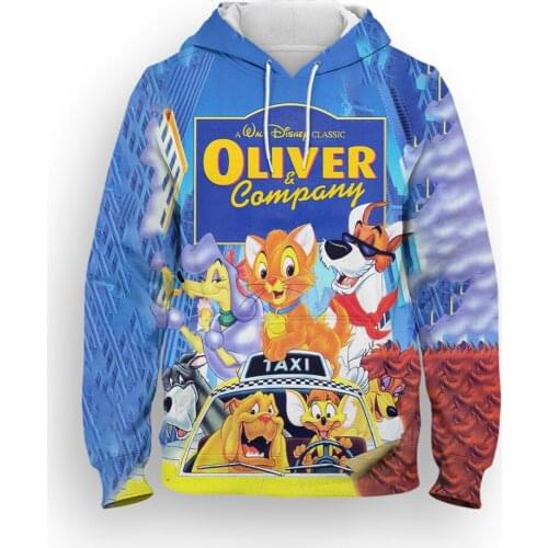 Oliver Company Boy Girl Kids Sweatshirt With Hood Casual Cartoon Anime Hoodie For Men Disney 3D Print Women Oversized Pullover