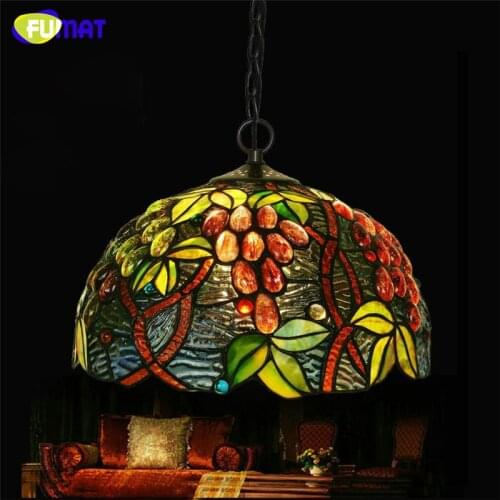 FUMAT Stained Glass Pendant Lamp Tiffany Grape Glass Suspension Lamp Living Room Dining Room Restaurant LED Bar Pendant Lights